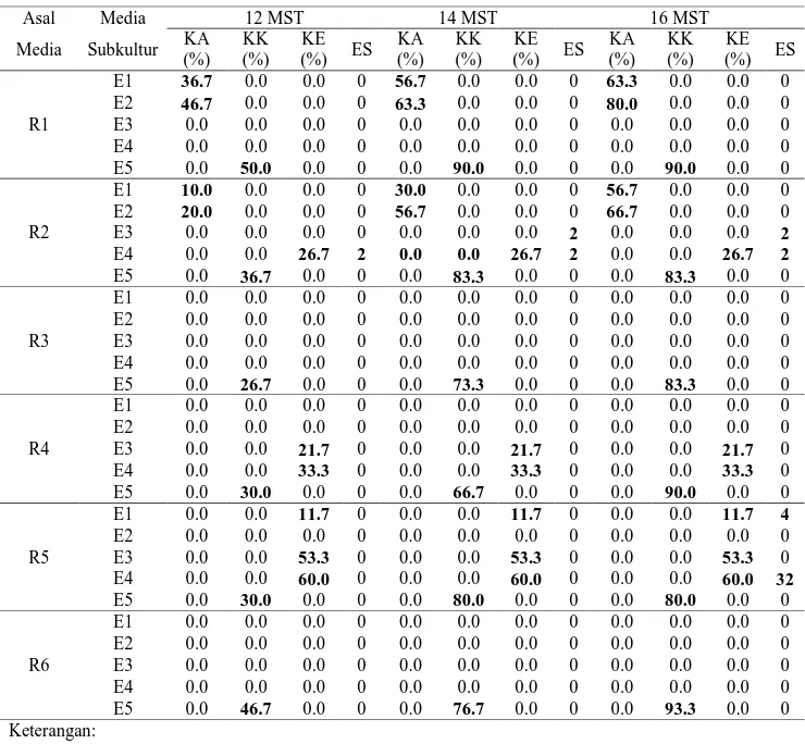 Tabel 3.   Pengaruh  asal  kalus  dan  zat  pengatur  tumbuh  terhadap  persentase  kalus  berakar,  eksplan  berkecambah, kalus embriogenik dan jumlah embrio somatik 