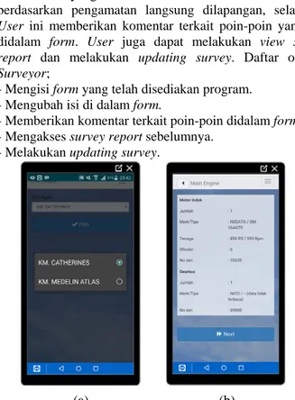 Gambar 7.(a) Pemilihan main L.O pump dan (b) Form survei main L.O pump 