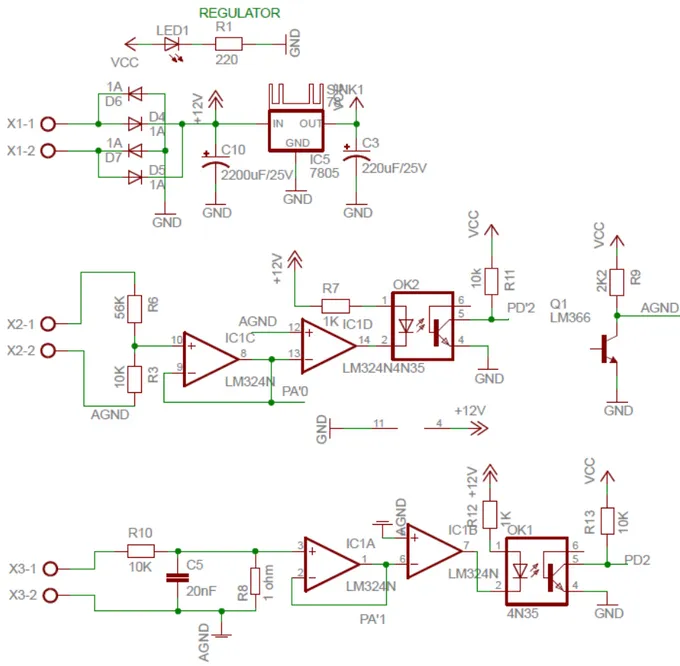 Gambar 4. Skema rangkaian bagian penyuplai daya dan pengkondisi sinyal  Secara  umum  perangkat  keras 
