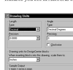 Figure 3-2: The Drawing Units dialog box is typical of many AutoCADdialog boxes.