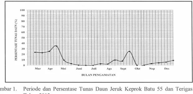 Gambar 1. Periode d an Persentase Tunas Daun Jeruk Keprok Batu 55 dan Teri g as