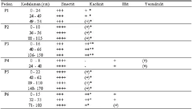 Tabel 4. Komposisi mineral liat dari beberapa pedon Vertisol.