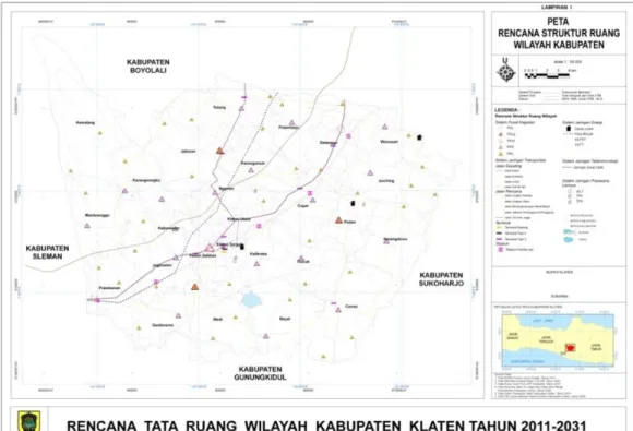 Gambar 2.2 Peta Rencana Struktur Ruang Wilayah Kabupaten Klaten  Sumber : RTRW Kabupaten Klaten 2009-2031 