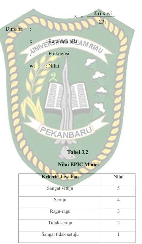 Tabel 3.2   Nilai EPIC Model 