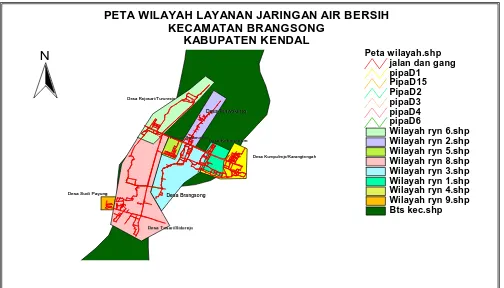 Gambar 4.1 Peta Wilayah Layanan Jaringan Air Bersih Eksisting PDAM Kec Brangsong Kab. Kendal 