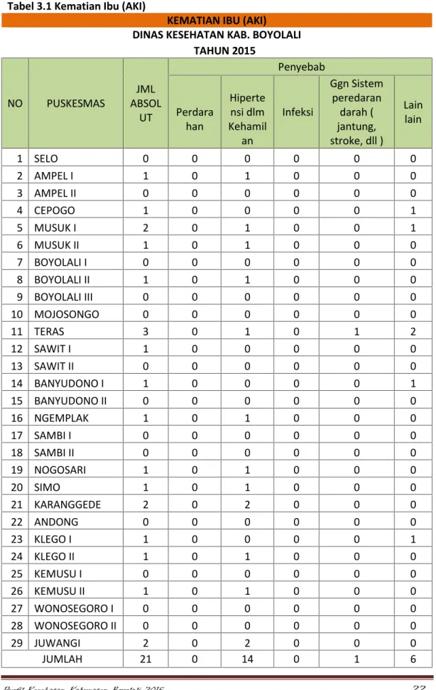 Tabel 3.1 Kematian Ibu (AKI)