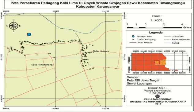Gambar Peta Persebaran Pedagang Kaki Lima Di Obyek Wisata Grojogan Sewu Kecamatan Tawangmangu Kabupaten Karanganyar 