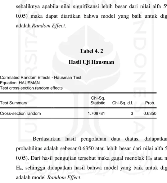 Tabel 4. 2  Hasil Uji Hausman 