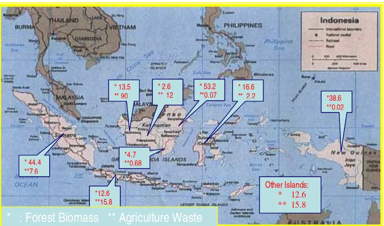 Gambar 1.2  Potensi biomassa di Indonesia (Sumber: Dephut.2000). 