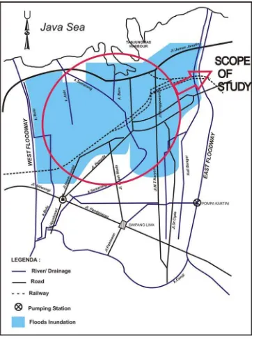 Figure 1.2 The spatial scope of study between west and east flood ways 