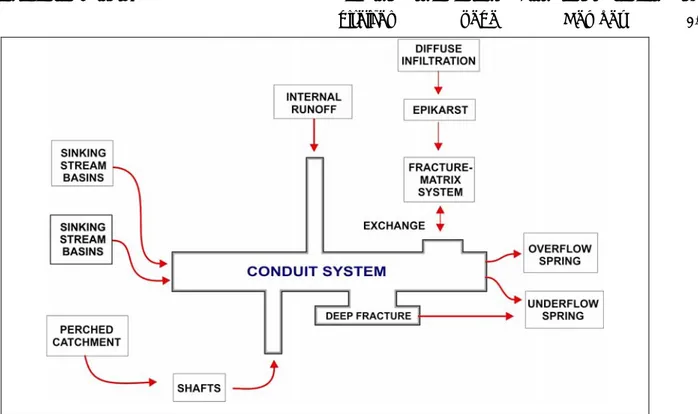 Gambar 2. Model konseptual sistem aliran airtanah pada akuifer karst (White, 2004) 