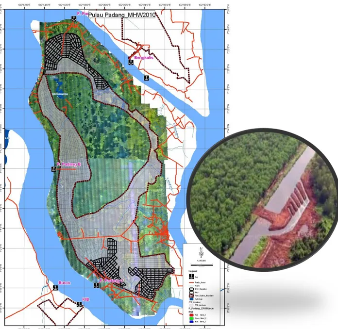Gambar 2. Tata letak Saluran Drainase di Kawasan Budidaya  Lahan Gambut dan Gambar Peat dam + Spillway 