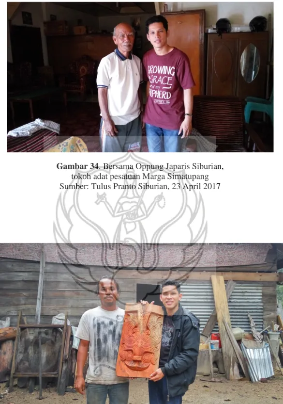 Gambar 34. Bersama Oppung Japaris Siburian,   tokoh adat pesatuan Marga Simatupang  Sumber: Tulus Pranto Siburian, 23 April 2017 