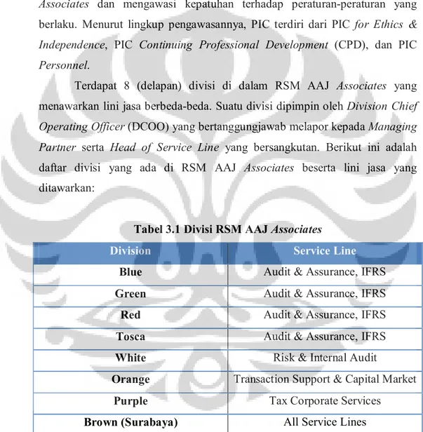Tabel 3.1 Divisi RSM AAJ Associates 