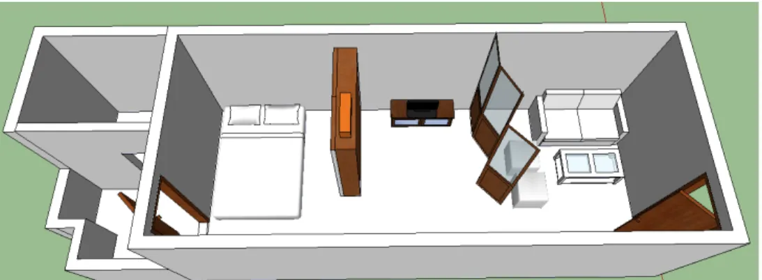 Gambar 5 : Ilustrasi Penggunaan Partisi Lipat Sebagai Alternatif 1 Pembatas Ruangan Pada  Rumah Susun Penjaringan 2 Surabaya 