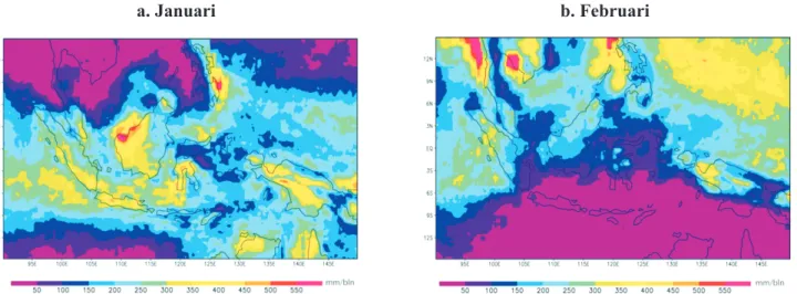 Gambar 2. Siklus tahunan rata-rata curah hujan di Indonesia bulan Januari dan Agustus