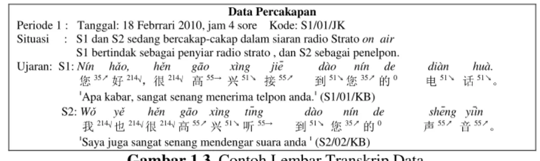 Gambar 1.3  Contoh Lembar Transkrip Data 