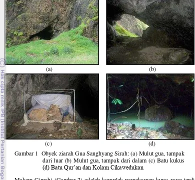 Gambar 1  Obyek ziarah Gua Sanghyang Sirah: (a) Mulut gua, tampak 