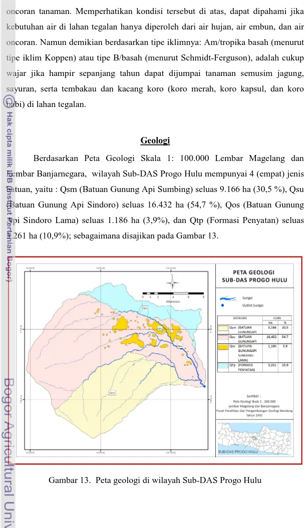 Gambar 13.  Peta geologi di wilayah Sub-DAS Progo Hulu 