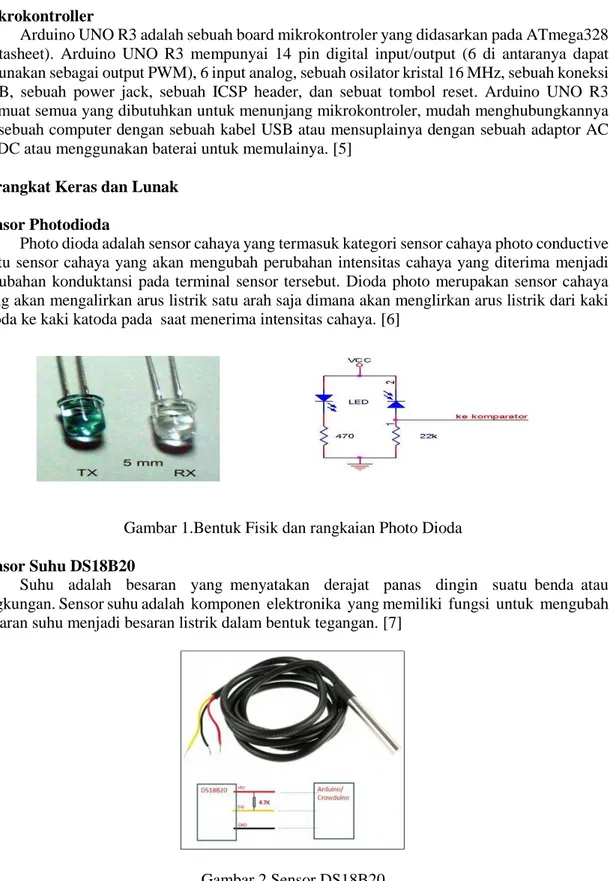 Gambar 1.Bentuk Fisik dan rangkaian Photo Dioda  Sensor Suhu DS18B20 