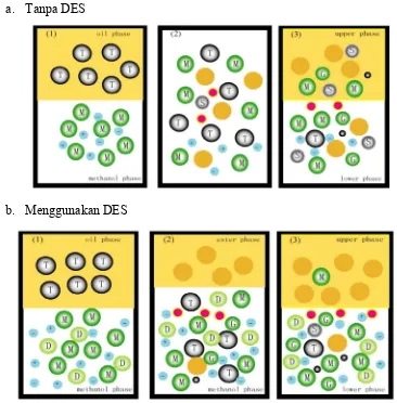 Gambar 2.5 Ilustrasi pembuatan biodiesel (a) tanpa menggunakan DES dan (b)menggunakan DES [12]