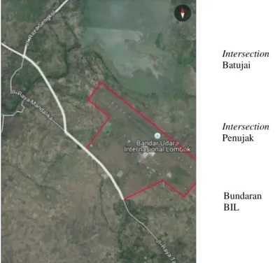 Gambar 2.1. Batasan Penelitian Berdasarkan Konsep Koridor Bypass BIL-Batujai  Sumber: Google Earth di Modifikasi, 2014