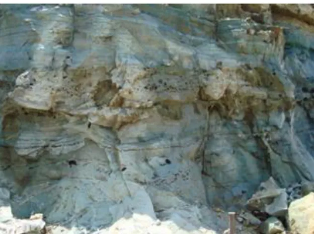 Gambar 5.15. Batuan zeolit pada lokasi 1  Gambar 5.16. Zeolit pada lokasi 1 berwarna abu-abu muda 