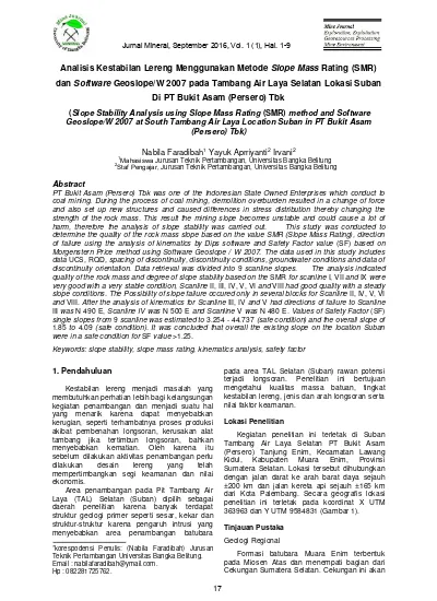 Analisis Kestabilan Lereng Menggunakan Metode Slope Mass Rating (SMR ...