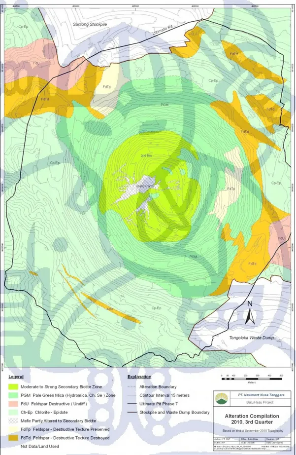 Gambar 2.10 Peta alterasi area penambangan terbuka Batu Hijau                                        (Tim Geologi PT.NNT, 2010) 