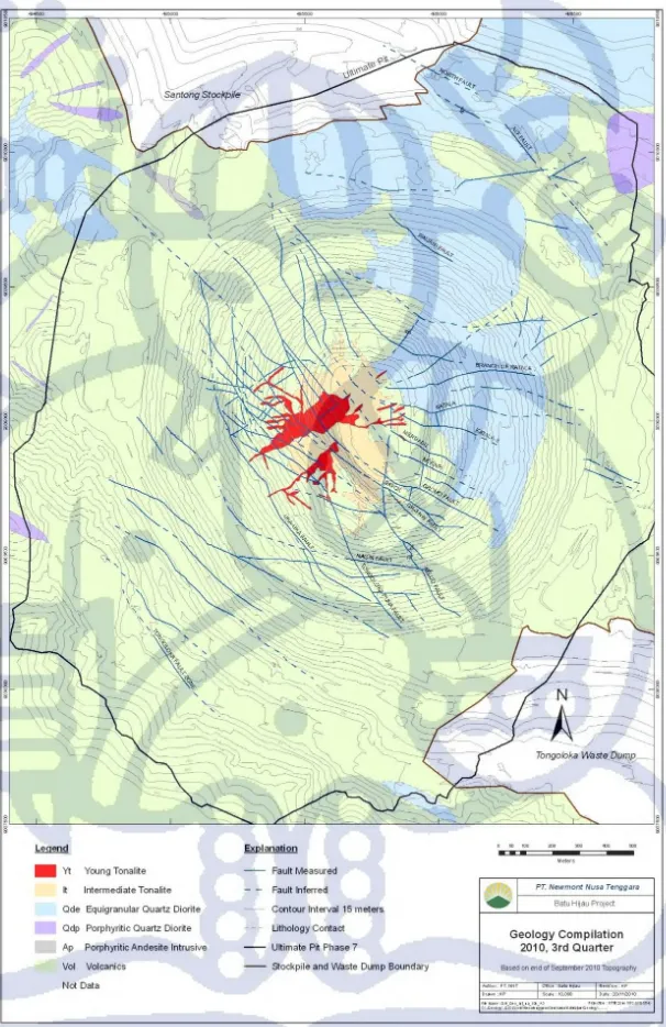 Gambar 2.4 Peta geologi area penambangan terbuka Batu Hijau             (Tim Geologi PT.NNT, 2010) 