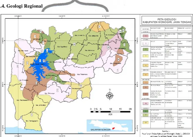 Gambar 2.5 Peta Geologi regional Pracimantoro (Lembaga Penelitian Tanah,  1996) 