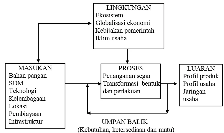 Gambar 2. Model Masukan-Lingkungan-Proses-Luaran dari penanganan                    industri pengolahan pangan (Hubeis, 2000a)