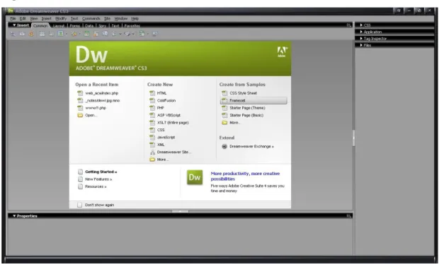 Gambar 2.2 Tampilan Start page Adobe Dreamweaver CS3 