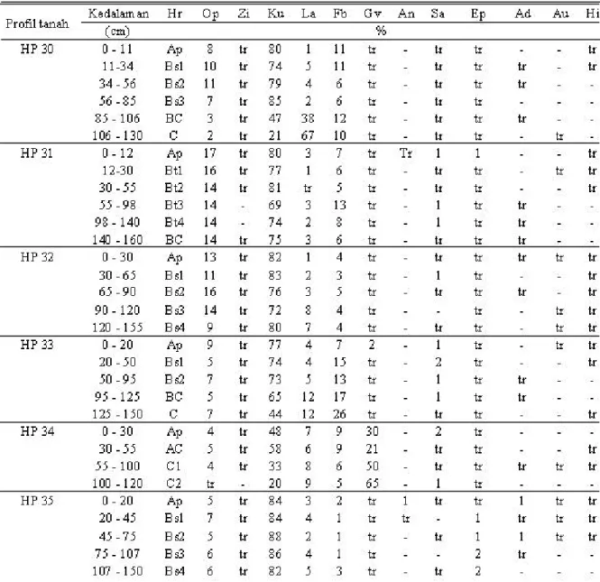 Tabel 1. Susunan mineral fraksi pasir total dari tanah sawah bukaan baru di Lubuk Linggau