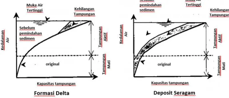 Gambar  2. Grafik Berkurangnya Kapasitas Waduk Karena Sedimentasi  (Mays and Tung, 1992)  