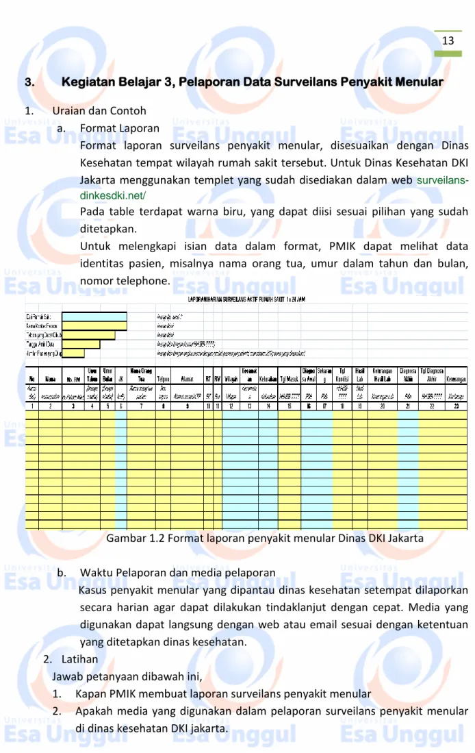 Gambar 1.2 Format laporan penyakit menular Dinas DKI Jakarta 