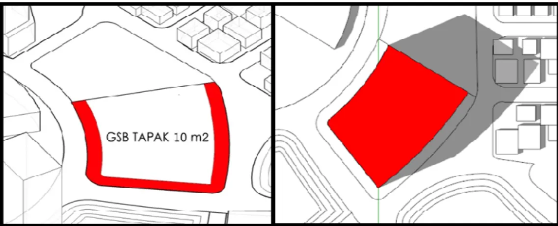 Gambar 4.5 Bentuk bangunan menyesuaikan bentuk pada tapak  berdasarkan regulasi peraturan tapak  