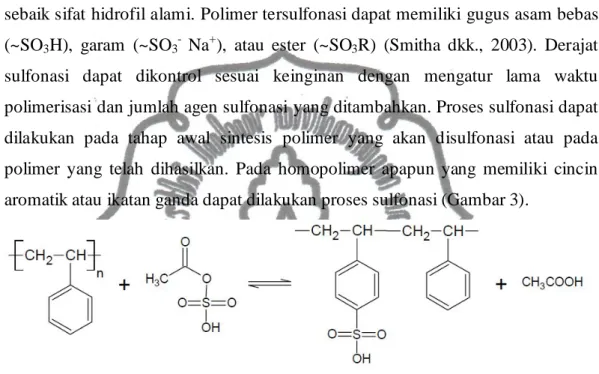 Gambar  3. Reaksi sulfonasi polistirena 