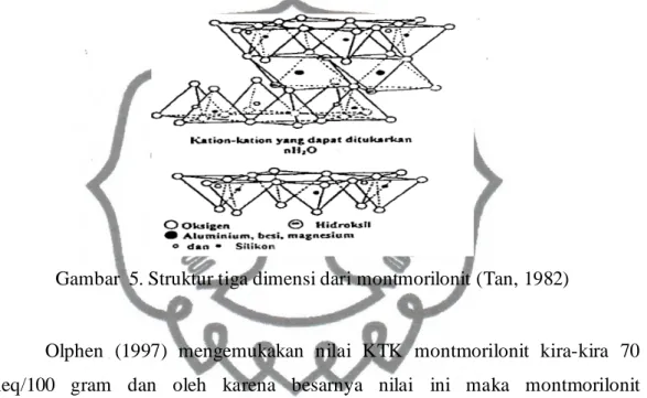 Gambar  5. Struktur tiga dimensi dari montmorilonit (Tan, 1982) 