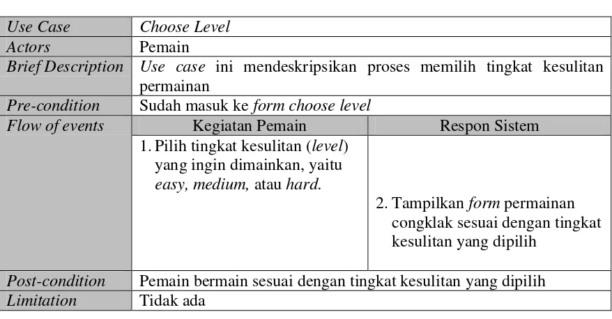 Tabel 3.2 Proses Choose Level 