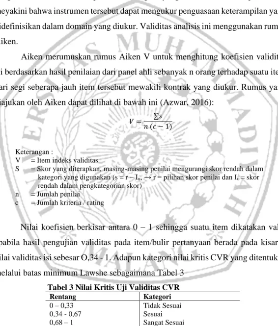 Tabel 3 Nilai Kritis Uji Validitas CVR 