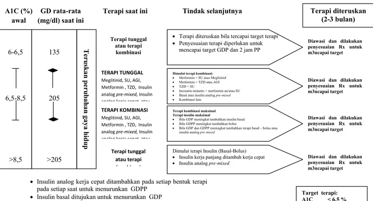 Gambar 2 Algoritma Upaya Mempertahankan Target Terapi pada DM tipe-2 ( Sumber : Anonim, 2006 a ) 