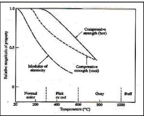 Gambar 2.4 Pengaruh temperatur pada perubahan warna beton (Mindess,2002) 