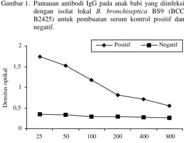 Gambar 2. Titrasi antigen dengan enceran serum 1 : 100 dan  konjugat antibabi IgG 1 : 5.000