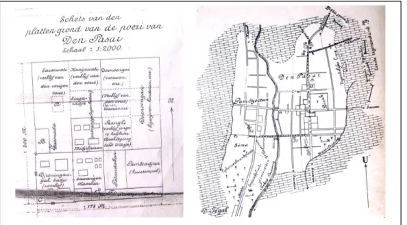 Gambar 1: Sket Denah Puri Denpasar dan Pusat Kota Denpasar pada 1906  Warna hitam pada bagian bawah denah puri, cacat pada saat foto copy 