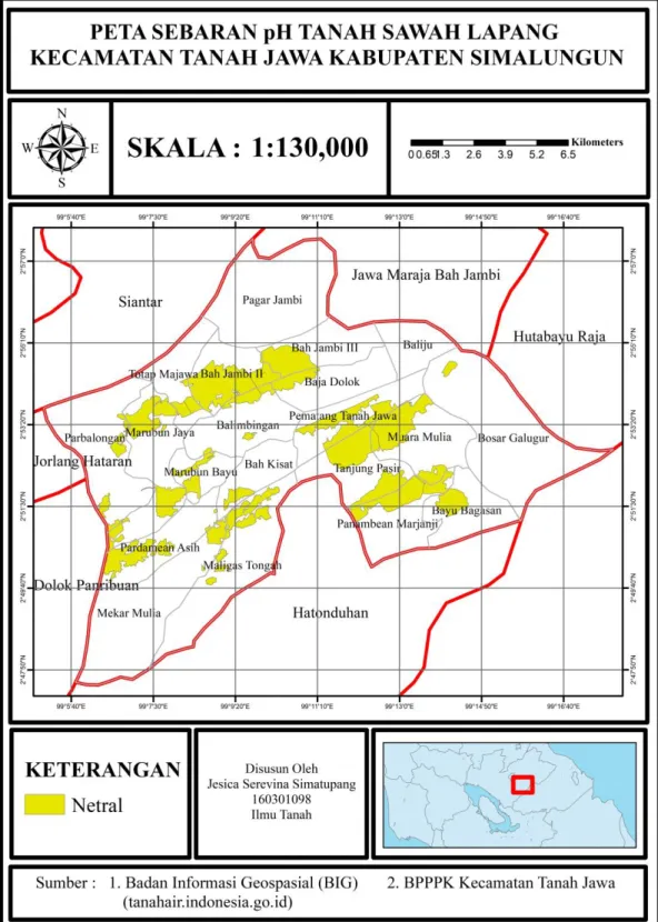 Gambar 4.1. Peta Penyebaran pH Lapang Tanah Sawah dalam Kondisi Tergenang                          di Kecamatan Tanah Jawa 