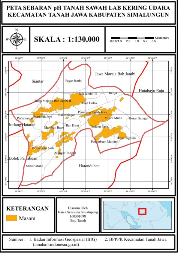 Gambar 4.2. Peta Penyebaran pH Tanah Sawah Lab Kering Udara di Kecamatan                          Tanah Jawa 