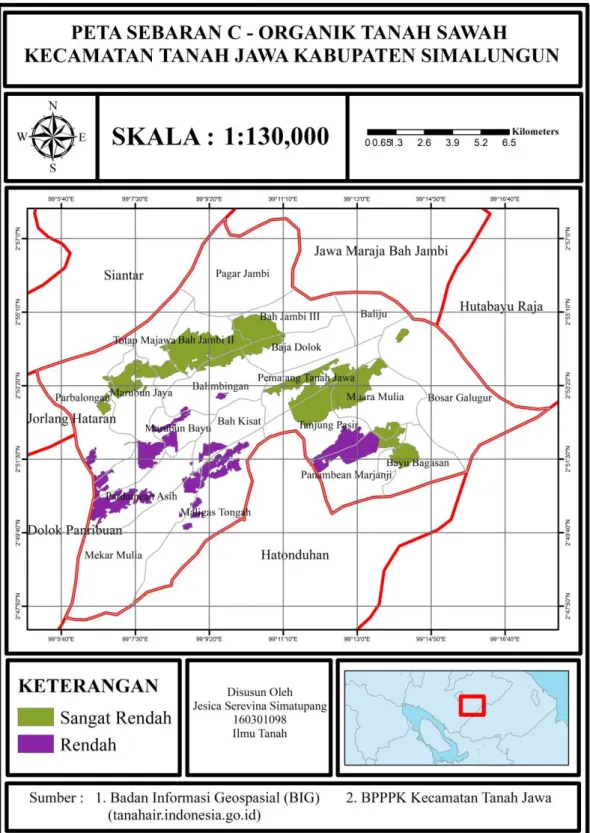 Gambar 4.3. Peta Penyebaran C-organik Tanah Sawah di Kecamatan Tanah Jawa 