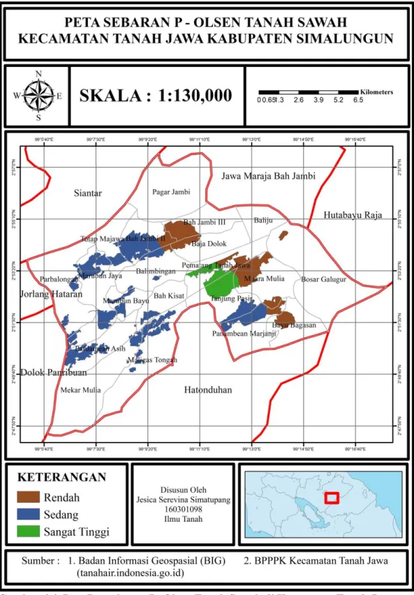 Gambar 4.4. Peta Penyebaran P- Olsen Tanah Sawah di Kecamatan Tanah Jawa