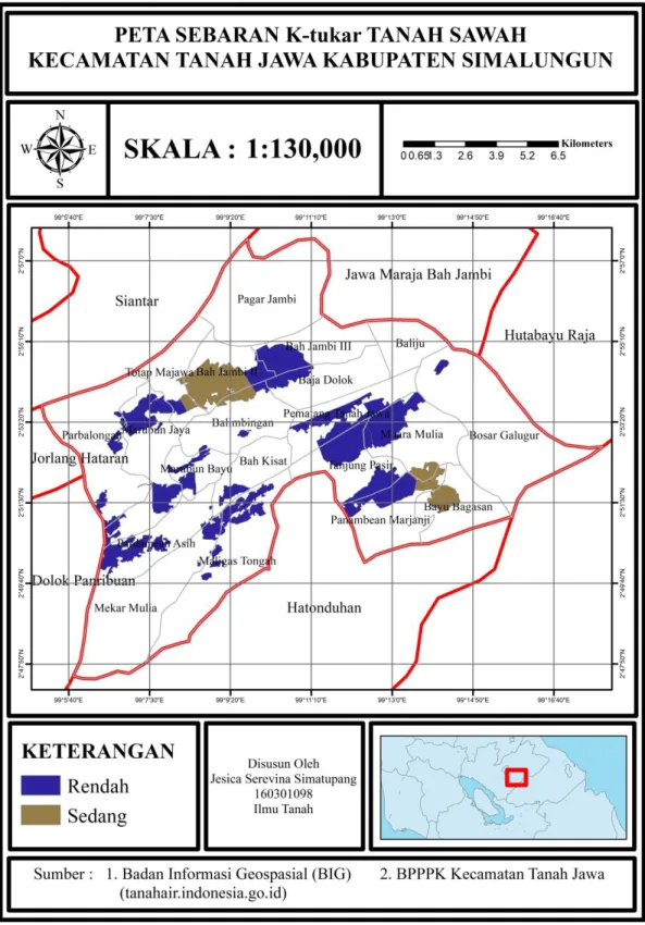 Gambar 4.6 Peta Penyebaran K-tukar Tanah Sawah di Kecamatan Tanah Jawa